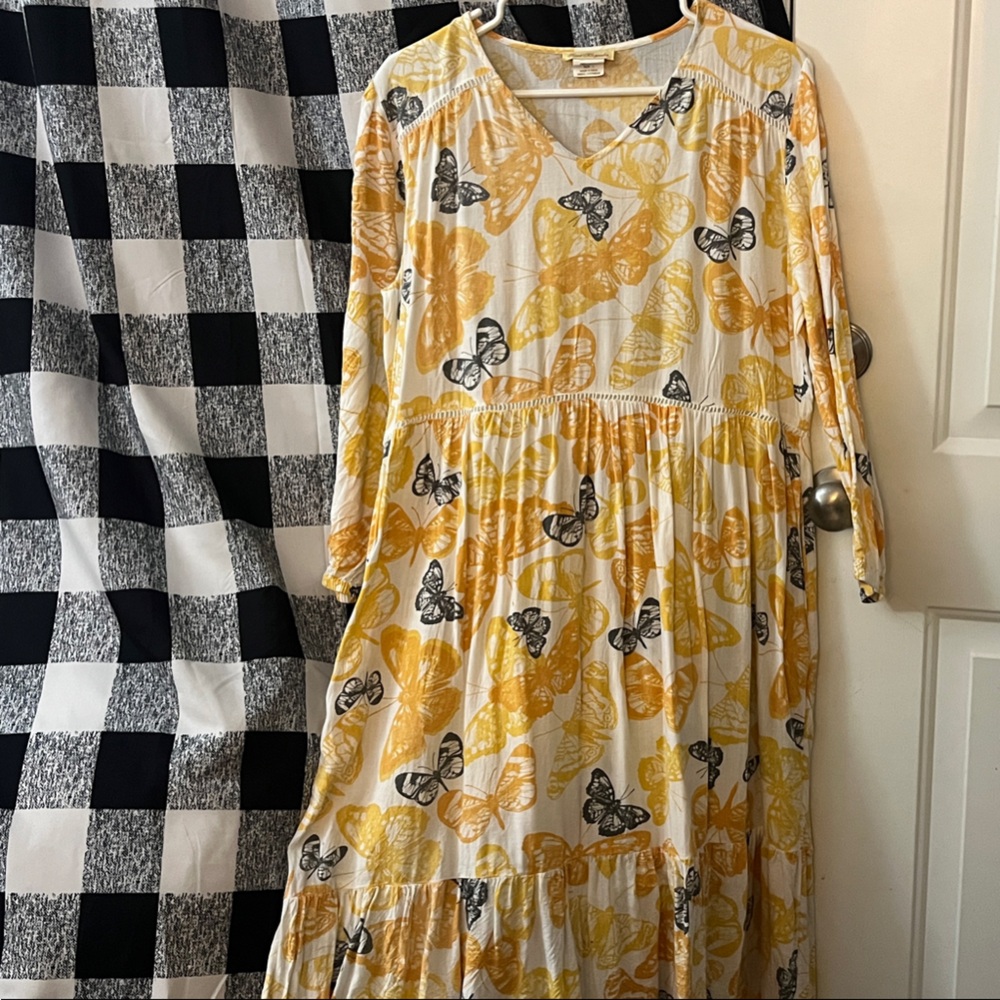 Yellow and Black Butterfly Print Dress
